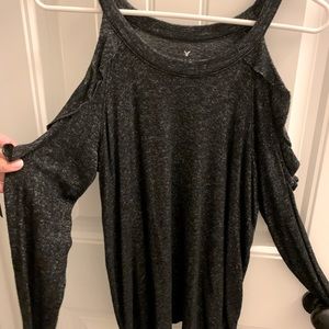 American Eagle cold-shoulder black-grey knit top